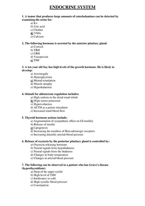 Endocrine System Questions And Answers Endocrine System