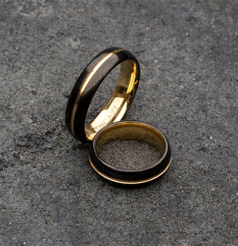 Black Tungsten Wedding Band Black and Gold Wedding Band - Etsy