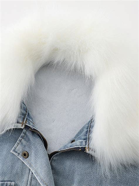 Emmiol Free Shipping Oversized Faux Shearling Denim Coat White S