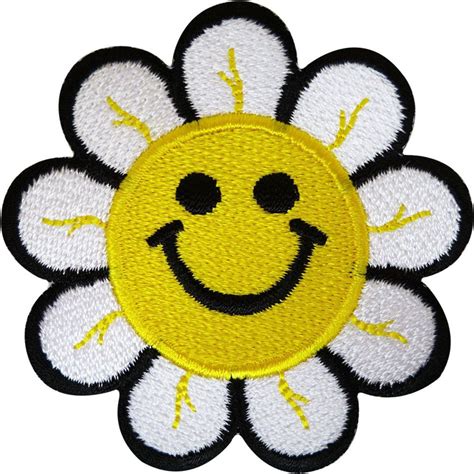 Yellow Smiley Happy Face Flower Patch Iron Sew On Embroidered Clothes