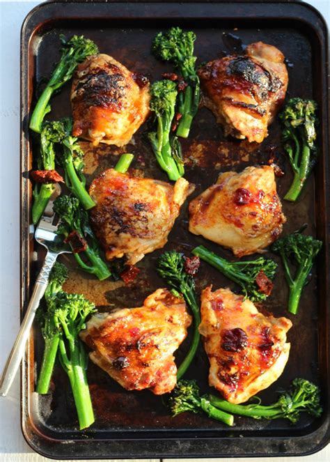 Sheet Pan Honey Balsamic Chicken Thighs With Broccolini Savoring Italy