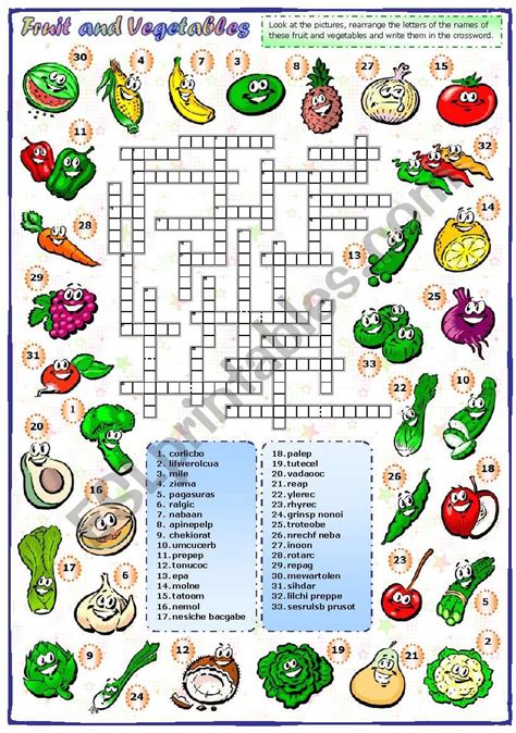 Fruit And Vegetables 3 Of 3 Crossword ESL Worksheet By Mpotb