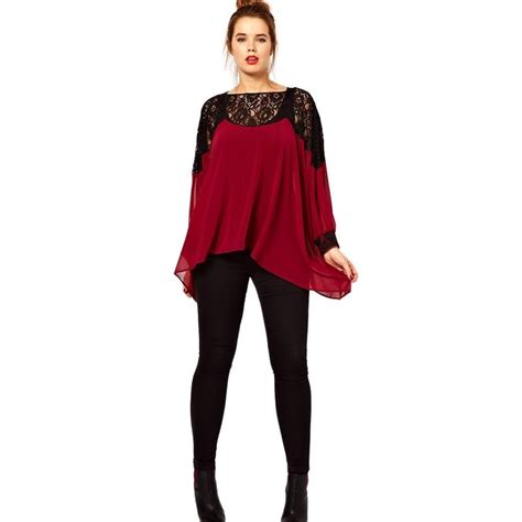 Plus Size Lace Splicing Asymmetrical Blouse Deep Red 2t04180310