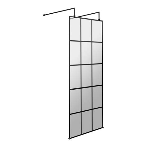 Hudson Reed Matt Black Frame Wetroom Shower Screen With Support Arms