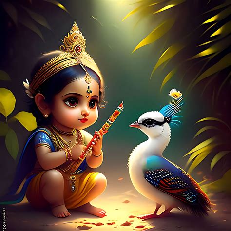 Poor Swallow Sunny Day Radha Krishna Playing With Flute And Peacocks