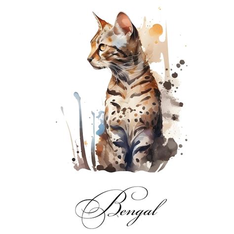 Premium Ai Image Watercolor Illustration Of A Single Cat Breed Bengal