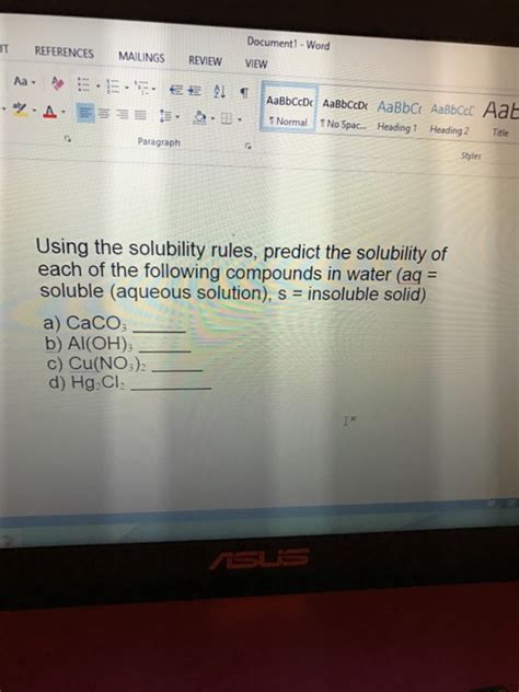 Solved Using The Solubility Rules Predict The Solubility Of Chegg