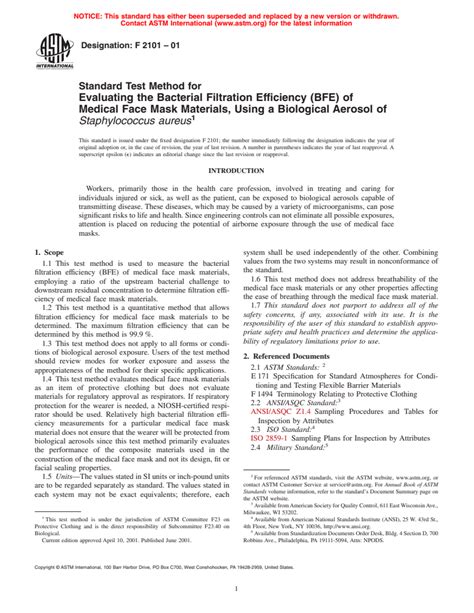 Astm F2101 01 Standard Test Method For Evaluating The Bacterial