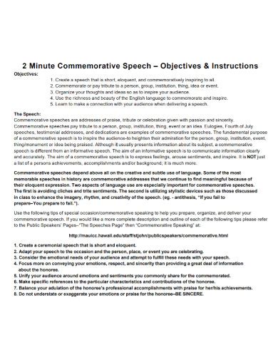 Commemorative Speech Outline 10 Examples Format Sample Examples