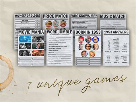 70th Birthday Party Games For Him Born In 1953 Games Bundle Printable