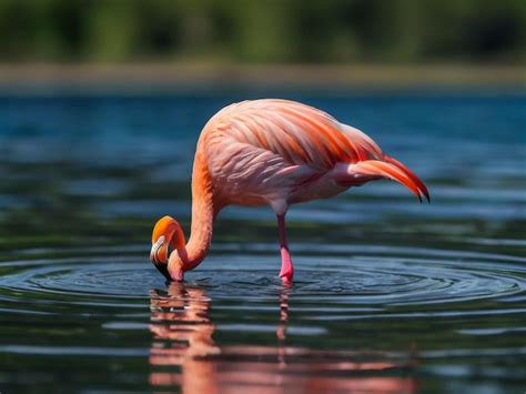 A Flamingo Is Standing In The Water With Its Beak Open Premium Ai