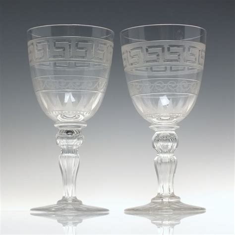 Pair Of Engraved 19th Century Richardson Stourbridge Glass Wine Goblets C1880 Wine Glasses