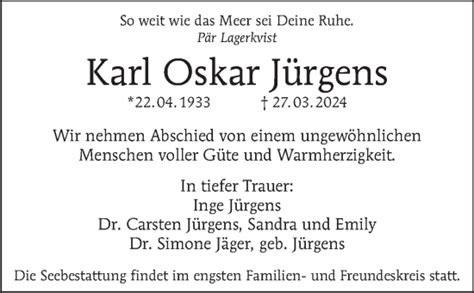 Traueranzeigen Von Karl Oskar J Rgens Tagesspiegel Trauer