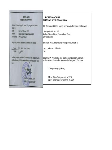 Template Pengajuan Kta Pramuka Smp N 2 Sambirejo Pdf