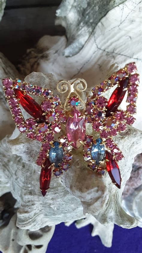 Vintage Juliana D E Rhinestone Butterfly Brooch Fabu Gem