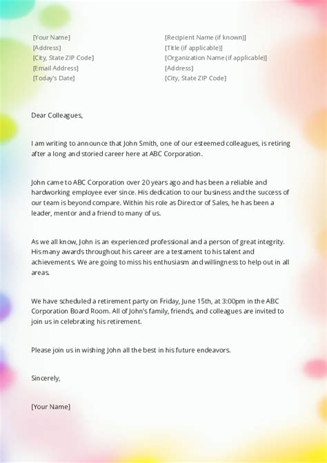 Retirement Letter Template Free