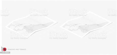 Ilustración De Conjunto De Dos Mapas Realistas De Trinidad Y Tobago Con Sombra La Bandera Y El