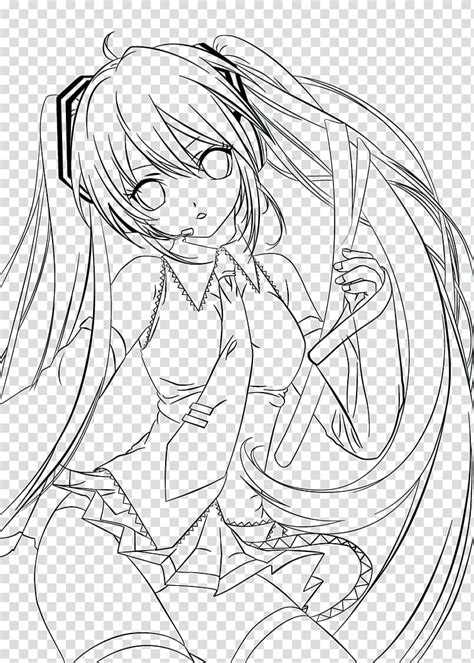 Line Art Hatsune Miku Drawing Chibi Draw Transparent Background Png