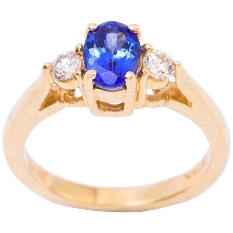 Oval Tanzanite Diamond Gold Three Stone Engagement Ring For Sale At 1stdibs