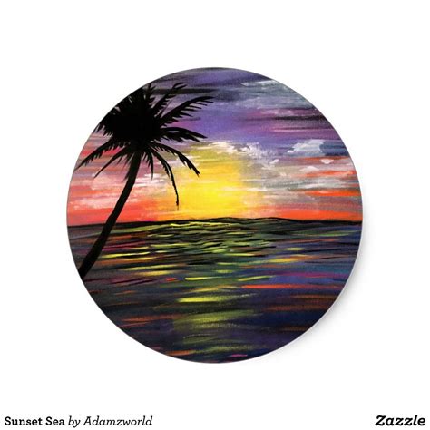 Sunset Sea Classic Round Sticker Sunset Sea Round Stickers Free