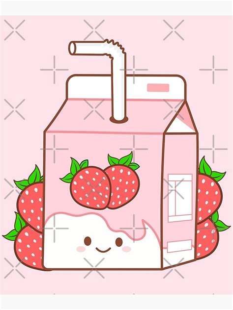 Cute Strawberry Milk Box Cartoon Doodles Kawaii Strawberry Cow