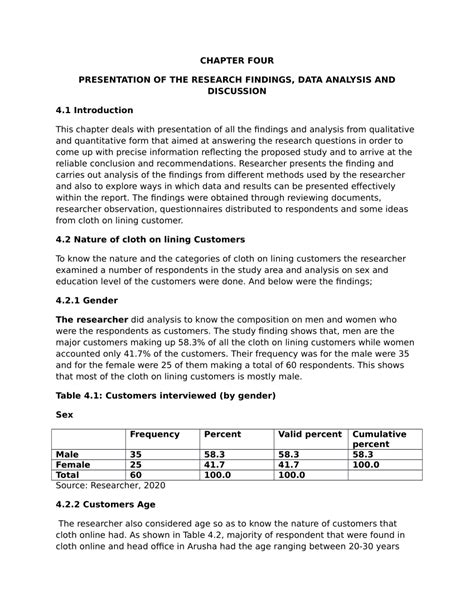 Pdf Chapter Four Presentation Of The Research Findings Data Analysis