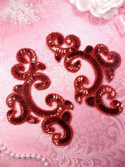 0242 Red Appliques Mirror Pair Sequin Beaded 6 0242 Rd Etsy Ireland