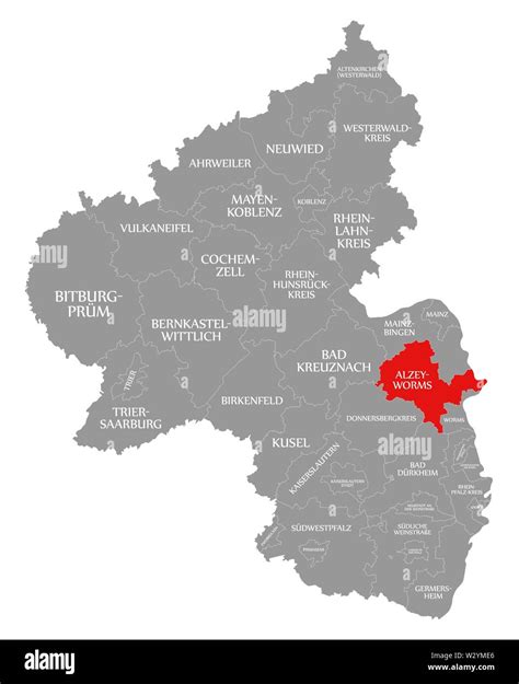 Alzey Worms red highlighted in map of Rhineland Palatinate DE Stock ...