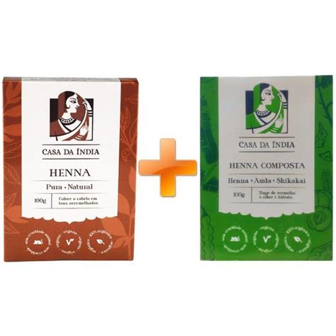 Kit Henna Indiana Pura 100 Natural E Henna Composta Herbal Ruivo Para