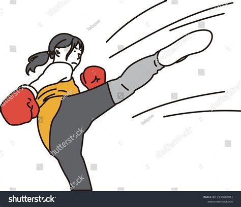 Asian Woman Kicking Kickboxing Stock Vector Royalty Free 2130600941