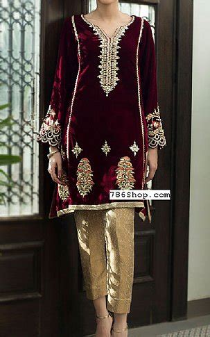 Maroon Velvet Suit Pakistani Party Wear Dresses