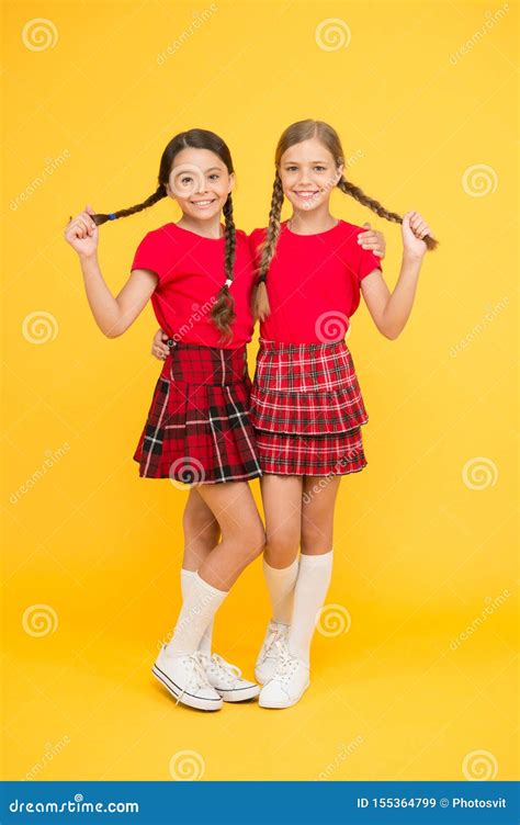 True Friends Cheerful Friends Happy Together School Girls Having Fun Together Cute Little