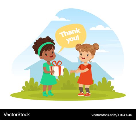 Polite Little Girl Thanking Her Friend For T Vector Image