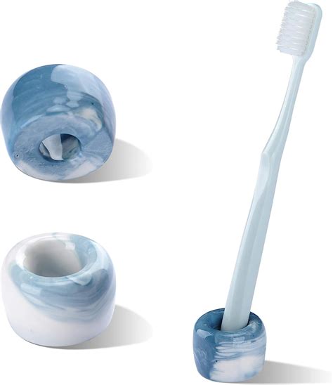 Mini Ceramic Toothbrush Holders Marble Blue And White Handmade Minimal Individual