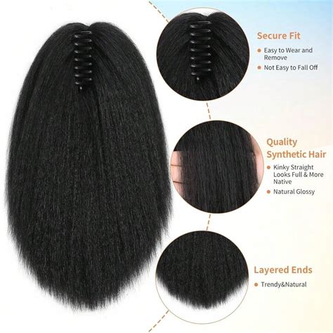 Inch Black Claw Clip Kinky Straight Ponytail Extensions For Fluffy