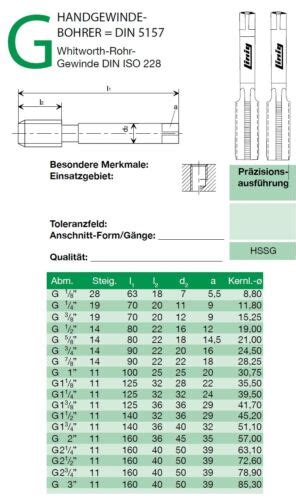 G Handgewindebohrer DIN 5157 Whitworth Rohrgewinde DIN ISO 228 EBay