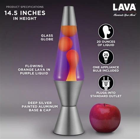 Lava Lamp Original Silver Base Lamp 145 With Yellow Wax In Purple