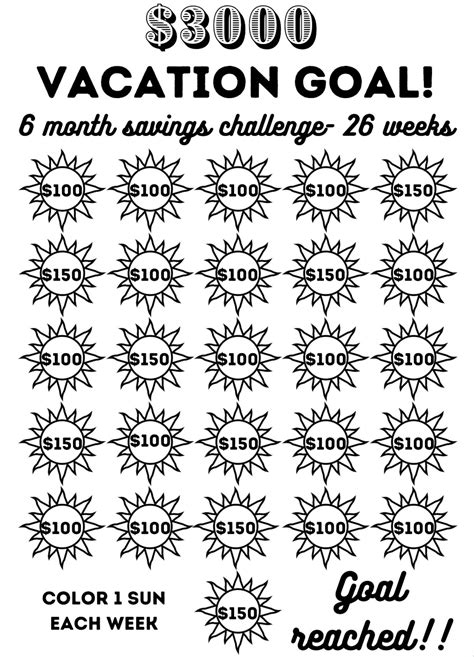 Money Saving Challenge Printable Save For That Vacation 3k In 26 Weeks Challenge Printable Etsy