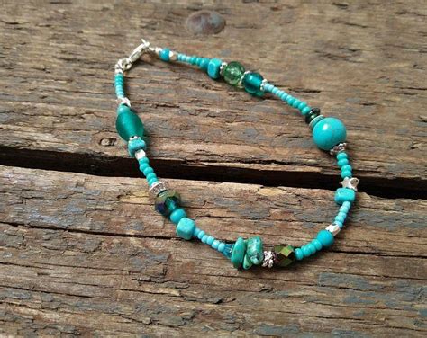 Turquoise Beaded Anklet Handmade Beaded Jewellery Bright Boho And Fun