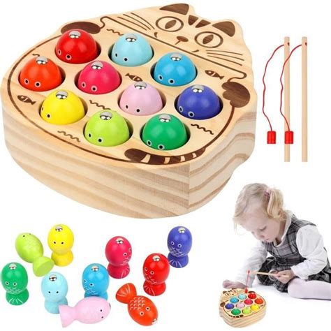 Jeu De P Che En Bois Montessori Jouet Enfant Ans Poissons