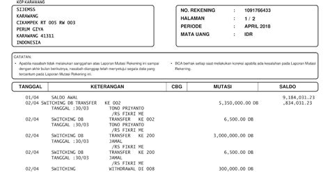 Detail Contoh Rekening Koran Bca Koleksi Nomer