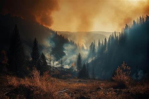 Un incendio forestal en las montañas con humo saliendo de los árboles