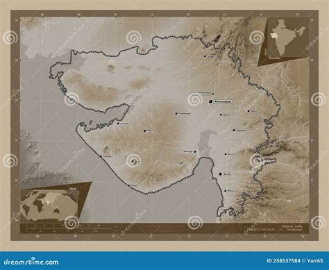 Gujarat India Sepia Labelled Points Of Cities Stock Illustration