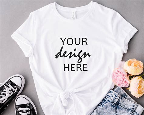 Mockup White Tee Mock T Shirt Rolled Sleeve Shirt Mock Up Etsy UK