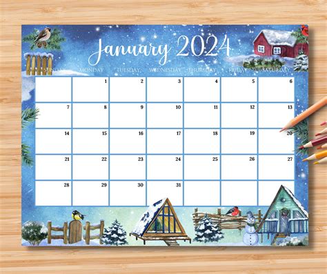 Editable January Calendar Beautiful Winter In A Etsy Artofit