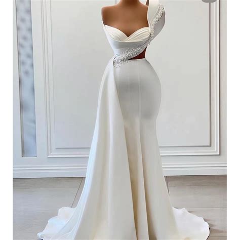 White Prom Dresses Pearls Prom Dresses Mermaid Prom Dresses Pleats Evening Dresses 2022 Prom