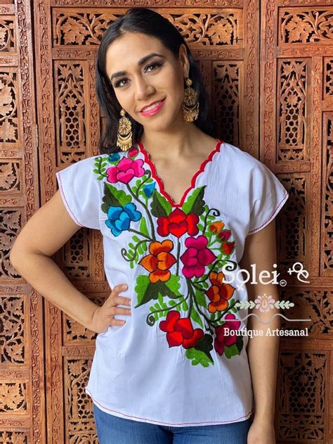 Blusa Mexicana Bordada Floral Talla S 2X Huipil Mexicano Artesanal