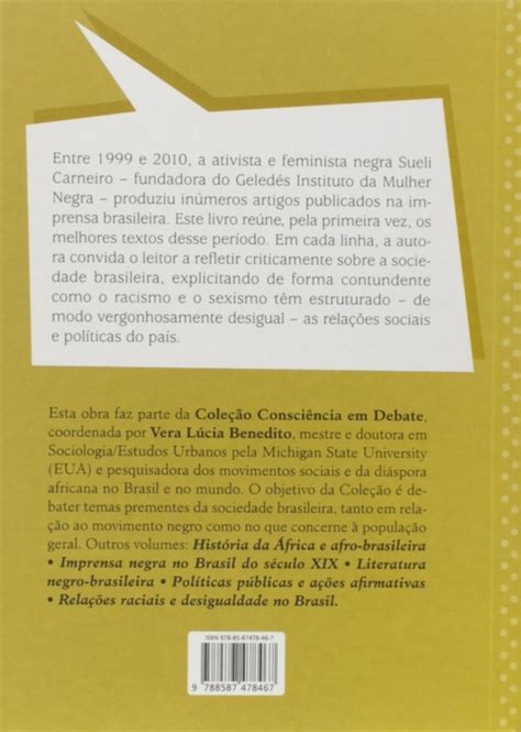 Livro Racismo Sexismo E Desigualdade No Brasil De Sueli Carneiro