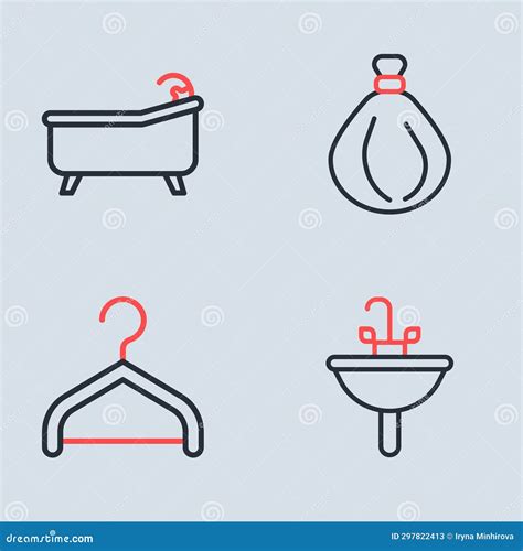 Set Line Garbage Bag Hanger Wardrobe Washbasin And Bathtub Icon Vector Stock Vector