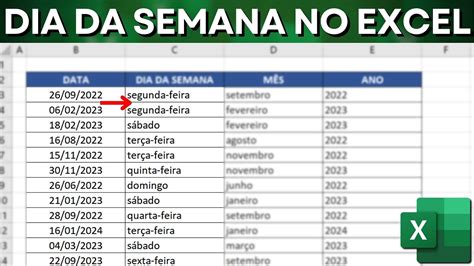 Função Dia Da Semana Excel